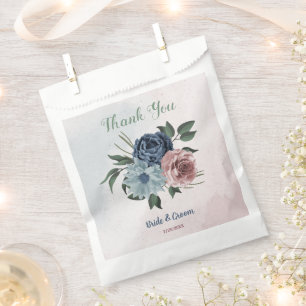 Romantic pink blue flowers greenery wedding favor bag