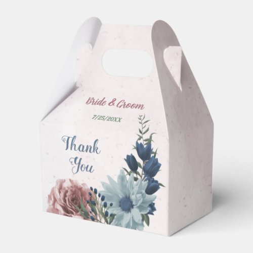 Romantic pink blue flowers greenery wedding favor boxes