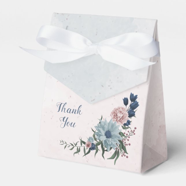 Romantic pink blue flowers greenery wedding favor boxes (Front Side)