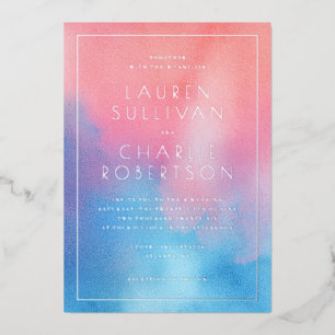 Romantic Pink Blue Ombre Foil Invitation