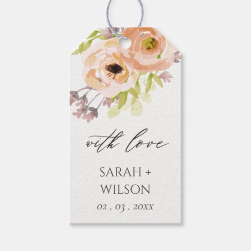 ROMANTIC PINK BLUE WATERCOLOUR FLORAL MONOGRAM GIFT TAGS