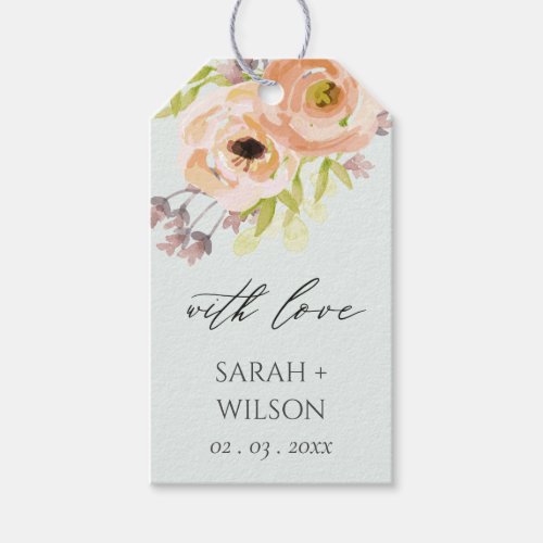 ROMANTIC PINK BLUE WATERCOLOUR FLORAL MONOGRAM GIFT TAGS