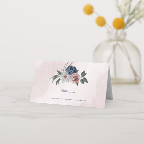 romantic pink blue  white floral greenery place card