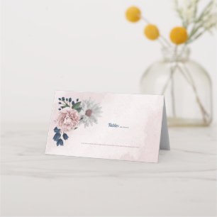 romantic pink blue & white floral greenery table place card