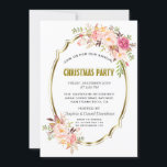 Romantic Pink Blush Floral Gold Christmas Party Invitation<br><div class="desc">Romantic Gold Blush Floral card design. It features an elegant faux gold frame,  gorgeous watercolour floral corners. Use Customize tool to add your info. All text style,  colours,  sizes can be modified to fit your needs. For matching items,  please,  visit my Pink Floral Gold Collection.</div>
