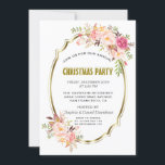 Romantic Pink Blush Floral Gold Christmas Party Invitation<br><div class="desc">Romantic Gold Blush Floral card design. It features an elegant faux gold frame,  gorgeous watercolour floral corners. Use Customize tool to add your info. All text style,  colours,  sizes can be modified to fit your needs. For matching items,  please,  visit my Pink Floral Gold Collection.</div>