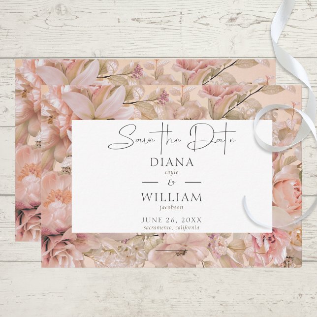 Romantic Pink Blush Floral Monogram Arch Save The Date (Creator Uploaded)