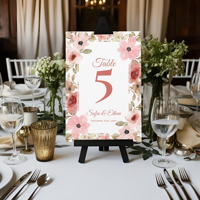 Romantic Pink Blush Floral Wedding Table Number (Romantic Pink Blush Floral Wedding Table Number)