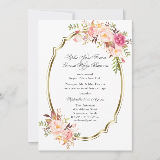 Romantic Pink Blush Flowers Wedding Evening Invitation (Front)