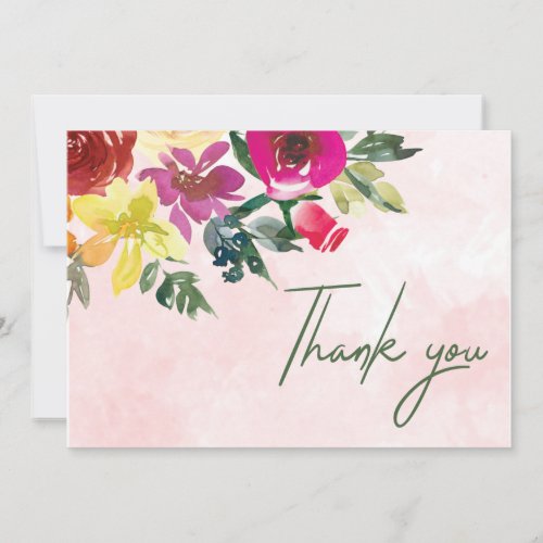 Romantic Pink Blush Greenery Watercolor Wedding Thank You Card