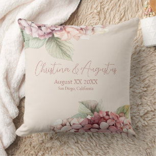 Romantic Pink & Blush Hydrangea Flowers Throw Pillow