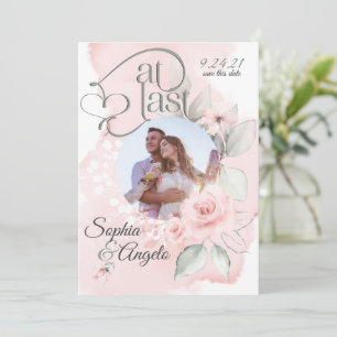 Romantic Pink Blush Rose At Last Save the Date