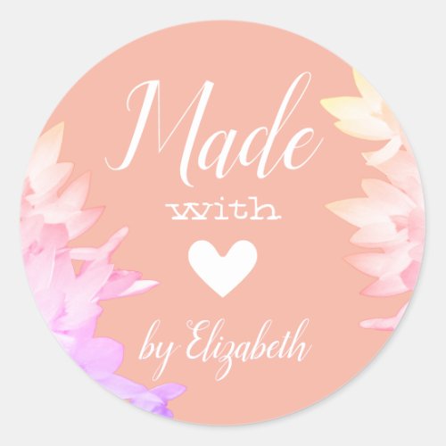 Romantic Pink Blush Rose Made with Love Heart Classic Round Sticker