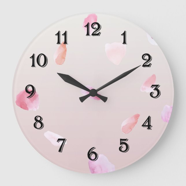 Romantic Pink Blush Rose Petal Floral Large Clock (Front)
