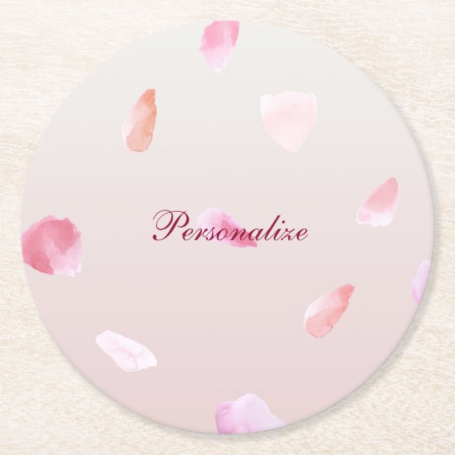 Romantic Pink Blush Rose Petal Floral Round Paper Coaster (Front)