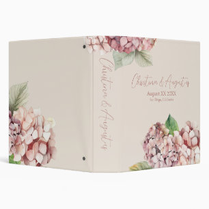 Romantic Pink & Blush Watercolor Hydrangea Flowers 3 Ring Binder
