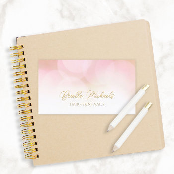 Romantic Pink Bokeh Gold Script Beauty Salon Business Card by GirlyBusinessCards at Zazzle