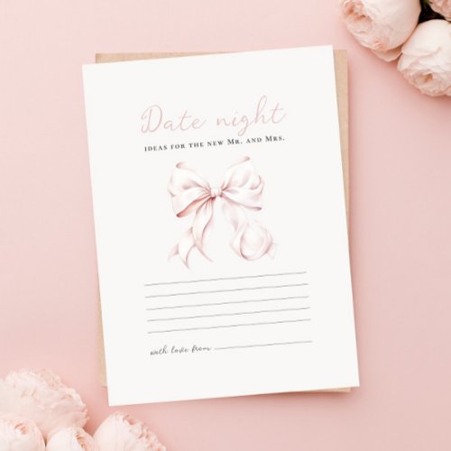 Romantic Pink Bow Bridal Shower Date Night Card