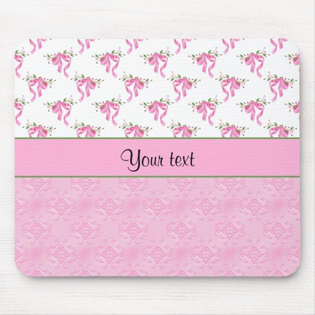 Romantic Pink Bows & Pretty Pink Damask Mouse Pad (Front)