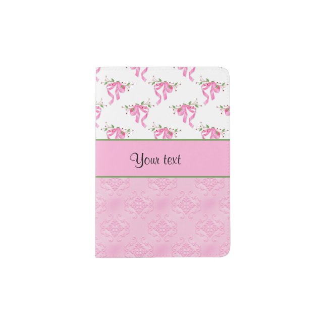 Romantic Pink Bows & Pretty Pink Damask Passport Holder (Front)