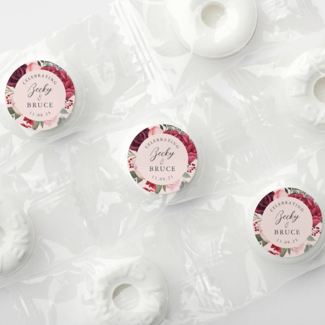 Romantic Pink Bridal Bouquet Bride & Groom Names Life Saver® Mints (Assorted)