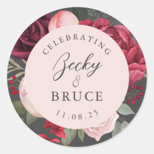 Romantic Pink Bridal Bouquet Floral Classic Round Sticker