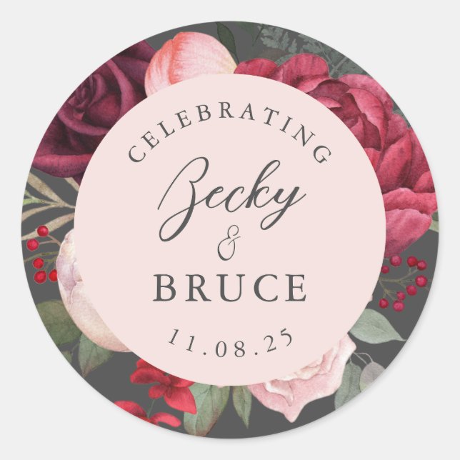 Romantic Pink Bridal Bouquet Floral Classic Round Sticker (Front)