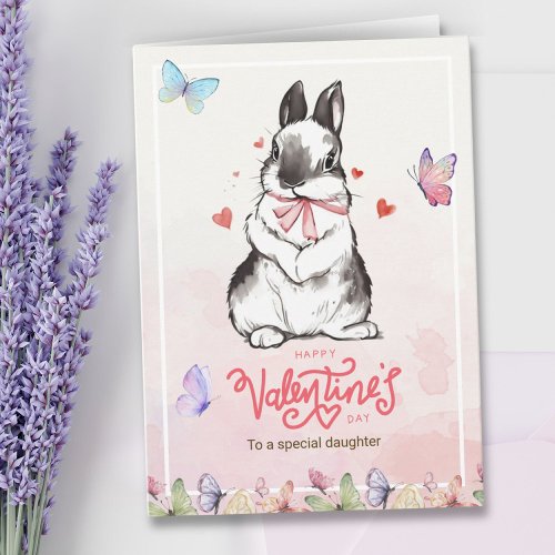 Romantic Pink Butterflies  Bunny Valentines Day Card