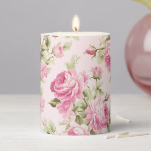 Romantic Pink Cabbage Rose Pillar Candle