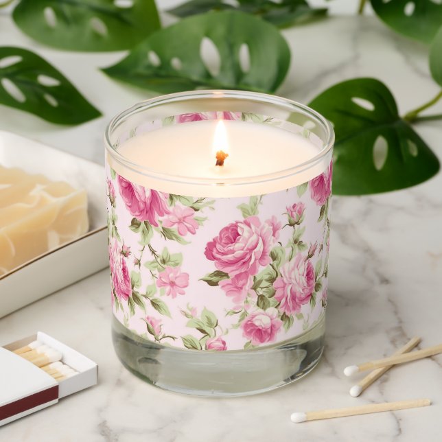 Romantic Pink Cabbage Rose  Scented Candle (Lit)