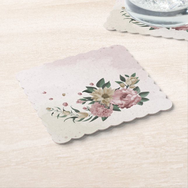  romantic pink & champagne flowers  paper coaster (Angled)