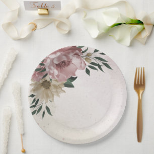 romantic pink & champagne flowers paper plates