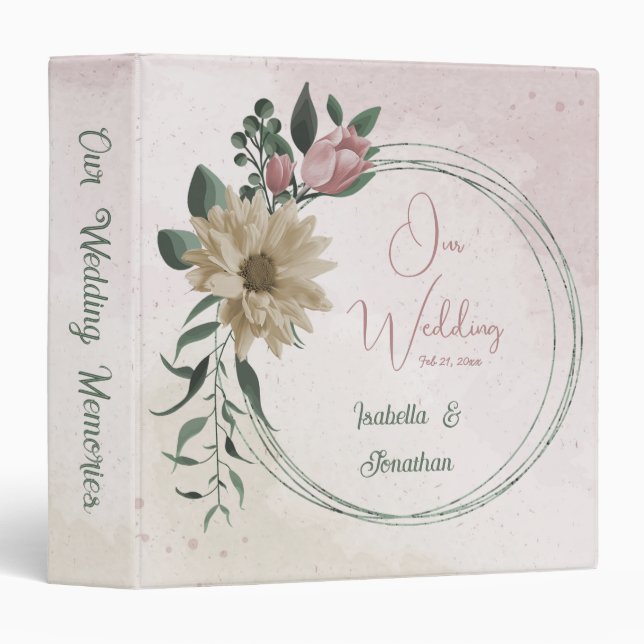  romantic pink & champagne flowers photo album 3 ring binder (Front/Spine)