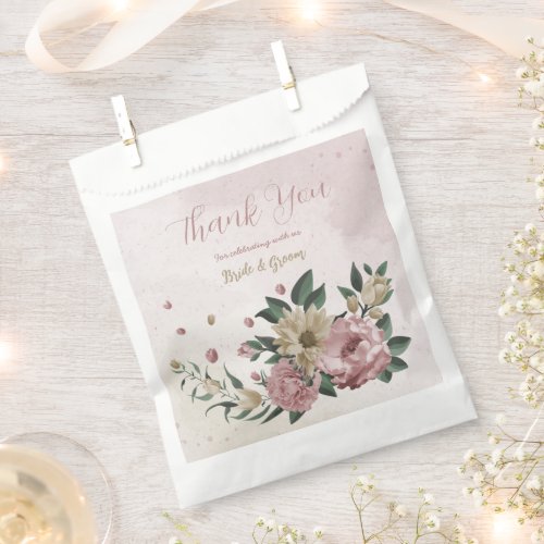  romantic pink  champagne flowers wedding favor bag