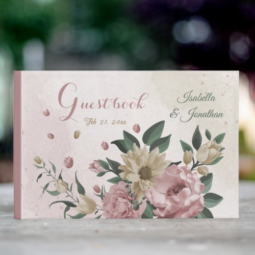  romantic pink  champagne flowers wedding guest book