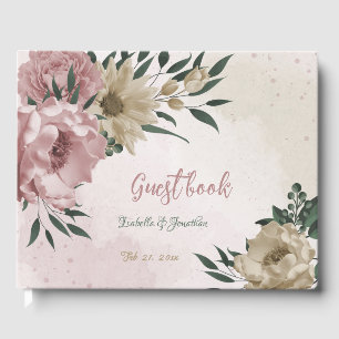 romantic pink & champagne flowers wedding guest book