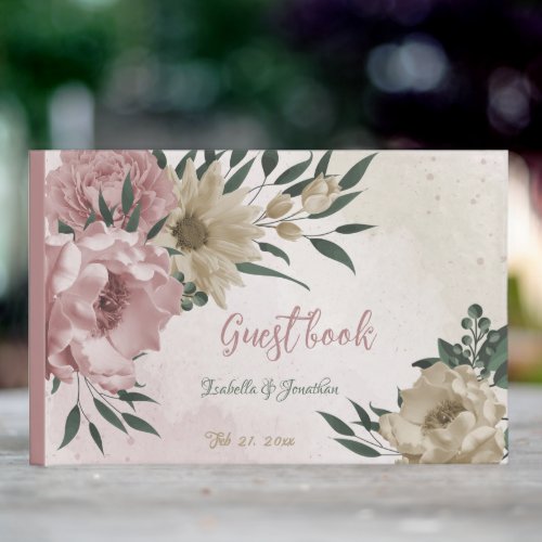  romantic pink  champagne flowers wedding guest book