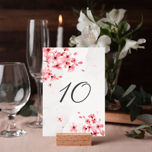 Romantic pink cherry blossom editable wedding table number