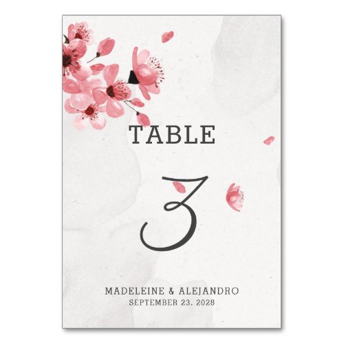 Romantic pink cherry blossom elegant wedding table number