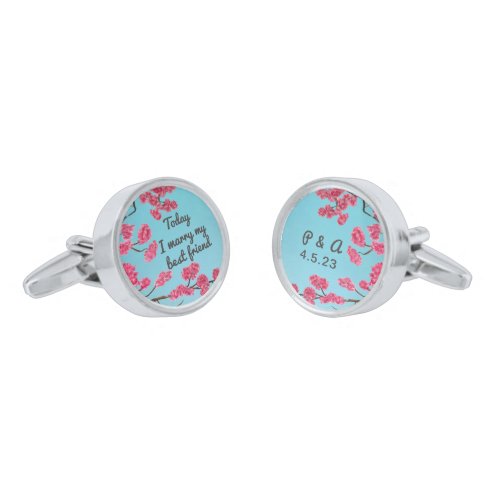 Romantic Pink Cherry Blossom Wedding Cufflinks