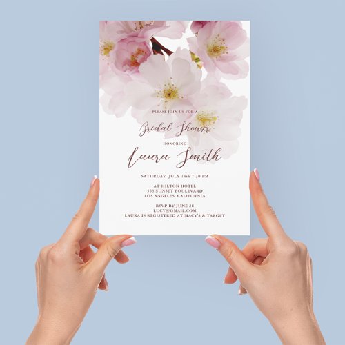 Romantic Pink Cherry Blossoms Bridal Shower Invitation