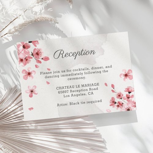 Romantic pink cherry blossoms floral wedding enclosure card