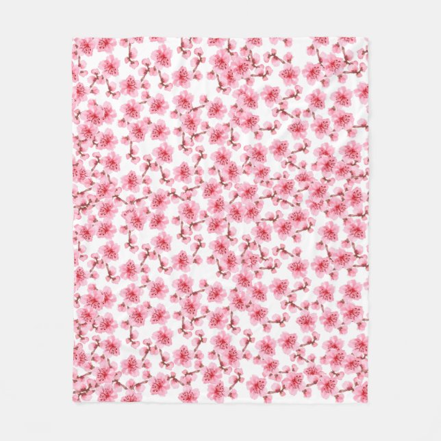 Romantic pink Cherry blosson Fleece Blanket (Front)
