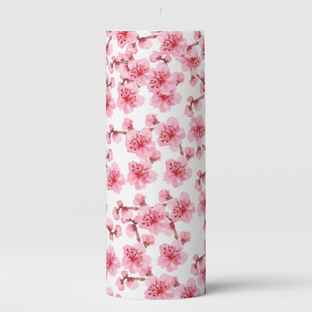 Romantic pink Cherry blosson Pillar Candle (Front)