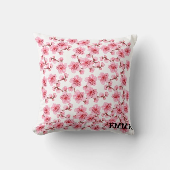 Romantic pink Cherry blosson Throw Pillow (Front)