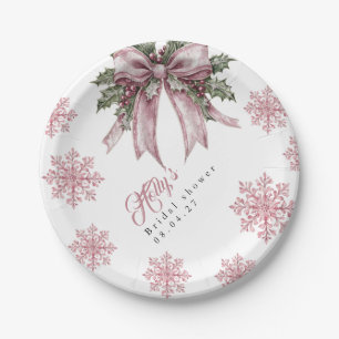 Romantic Pink Christmas Bridal Shower Paper Plates