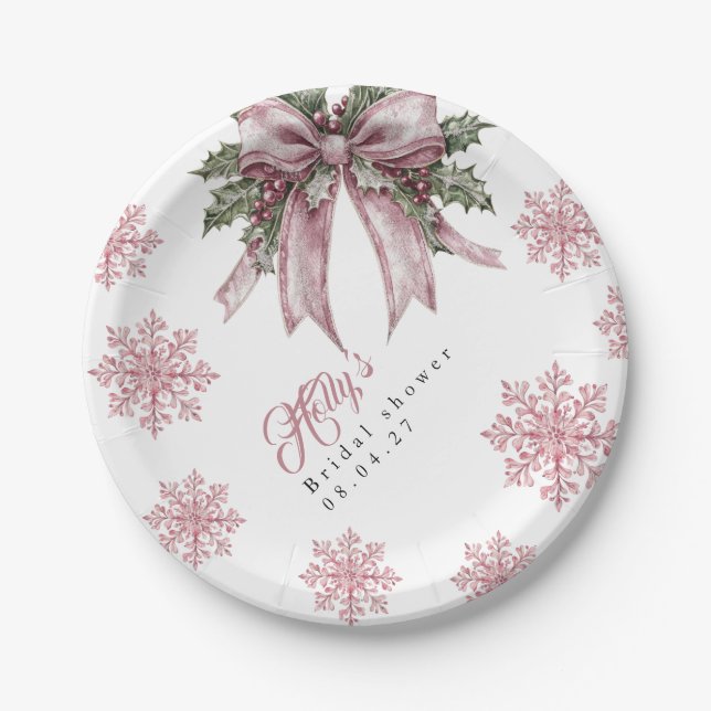 Romantic Pink Christmas Bridal Shower Paper Plates (Front)