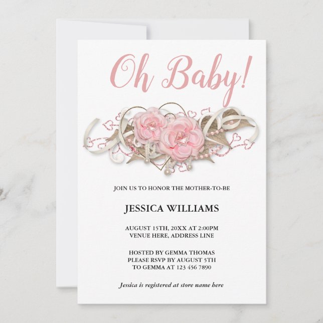 Romantic Pink Cluster Decoration Baby Shower Invitation (Front)