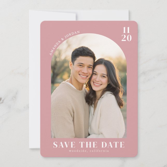 Romantic Pink Contemporary Photo Save The Date (Front)