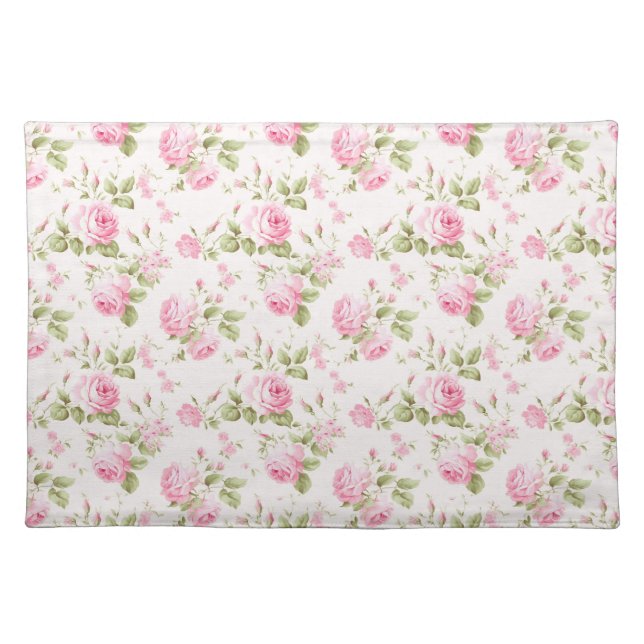 Romantic Pink Cottage Rose  Cloth Placemat (Front)